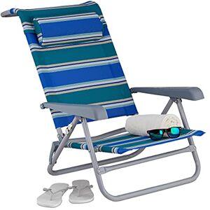 Relaxdays Chaise Longue Pliante, réglable, transat de Plage avec Repose-tête, accoudoirs, Bleu/Vert/Blanc, Multicolore, 1 élément - Publicité