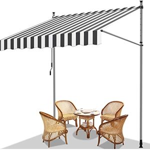 Fiqops Store Banne Manuel, Auvent Rétractable Réglable en Hauteur et en Inclinaison avec Manivelle sans Percement, Auvent Téléscopique Résistant UV et Imperméable, 200 x 120cm Blanc Gris - Publicité