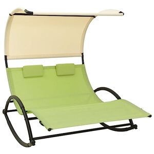ZWDCVFGK Furniture Home Tools Chaise Longue Double avec auvent textilène Vert et crème - Publicité