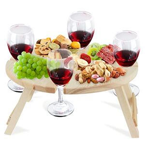 Hillylolly Folding Picnic Table Wine Glass Holder, Table Vin Pique Nique, Table à Vin Pliante, Table à Vin D'extérieur en Bois, Table de Pique-Nique en Bois Portable, pour Le Fromage et Les Fruits - Publicité