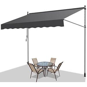 Fiqops Store de Balcon avec Manivelle, 350x120x200-300cm Auvent Téléscopique Résistant UV et Imperméable, Réglable en Hauteur, Store Banne Manuel sans Perçage, Gris - Publicité