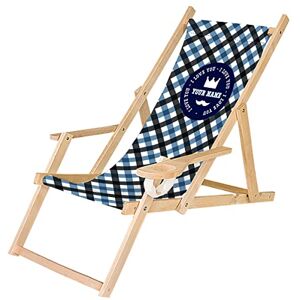 Ferocity Chaise Longue Pliable en Bois avec accoudoirs et Porte-gobelet Noir Motif, personnalisé Blue Checkered [119] - Publicité