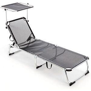 Bakaji Chaise longue avec toit pare-soleil lit de camp en aluminium pliant Relax mer Gris gain de place - Publicité