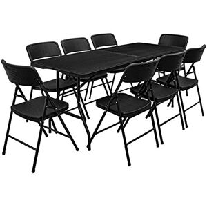 AMANKA Ensemble de Meubles de Jardin Table de 180 cm avec 8 chaises Pliable Aspect Rotin Noir - Publicité