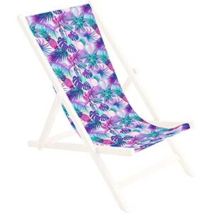 Ferocity Toile de Rechange 131x44 cm, Tissu De Remplacement De Fauteuil de Plage, Chaise Longue Pliante en Bois Motif Palmiers Magenta-Turquoise [119] - Publicité