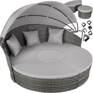 TecTake ® Bain de Soleil Salon de Jardin Exterieur Modulable en Poly Rotin & Aluminium 4 Places 1 Canapé 2 Tabouret Pouf et 1 Table de Jardin avec Pare-Soleil dépliable, Mobilier de Jardin - Publicité