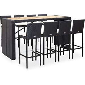 Tidyard Mobilier de Bar 9 pièce Résine Tressée et Bois d'acacia Noir, Ensemble de Bistro Salon de Jardin, Table avec Chaises Jeu de Bar, Meuble à Dîner de Extérieur pour Terrasse Balcon - Publicité