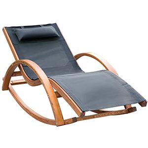 Outsunny Chaise Longue Fauteuil berçant à Bascule transat Bain de Soleil Rocking Chair en Bois Charge 120 Kg Noir - Publicité