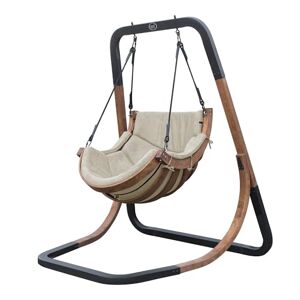 AXI Capri Chaise suspendue sur pied en bois   Fauteuil / Siège suspendu suspendu avec support pour le jardin   Balançoire en Beige pour l'extérieur pour 1 personne   Chargement jusqu'à 150 kg - Publicité