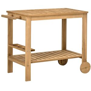 Outsunny Desserte de Jardin Chariot pour plancha Barbecue en Bois avec poignée 2 Plateaux et Porte-Bouteilles 95 x 47 x 74 cm - Publicité