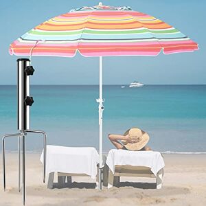 HLFMQZEI Pied de parasol de plage, pied de parasol avec fil de pelouse, piquet de parasol, pied de parasol amovible pour pêche, jardin, plage (argent) - Publicité