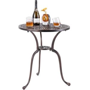 COSTWAY Table de Jardin Ronde 61 CM en Fonte d'Aluminium, Table d'Appoint d’Extérieur avec Trou pour Parasol Repose-Pieds Réglables, pour Patio Piscine Terrasse, Cuivre Rouge - Publicité