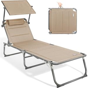 Homecall Chaise longue avec pare-soleil intégré et mousse à séchage rapide, format XXL, 200 x 70 cm (Beige) - Publicité