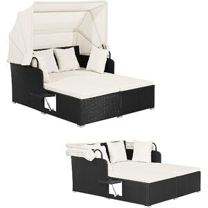 Giantex Lit de Jardin Extérieur en Rotin 2 Personnes, Bain de Soleil 2 Places avec Toit Pare-Soleil Pliable et 2 Tables Basses, Salon de Jardin Extérieur avec Coussins Doux pour Patio, Jardin, Piscine - Publicité