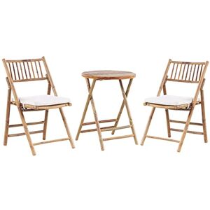 Beliani Ensemble de Bistrot en Bambou Blanc Cassé Petite Table Ronde 2 Chaises Savalletri - Publicité