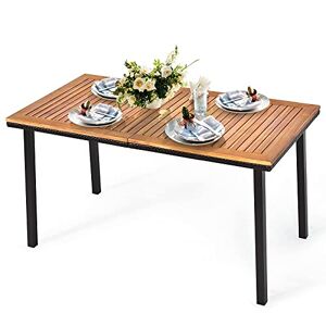 COSTWAY Table de Salle à Manger en Bois d’Acacia, Table de Jardin avec Trou de Parapluie et Cadre en Acier, Convient pour Terrasse, Jardin, Patio, pour 6-8 Personnes, 140x75x76CM - Publicité