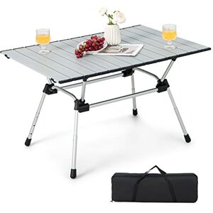 COSTWAY Table de Camping Pliante en Aluminium pour 4-6 Personnes Charge 50KG, Table de Pique-Nique Grande Surface 90 x 60,5CM Hauteur Réglable 4 Niveaux, avec Sac de Transport (Argent) - Publicité