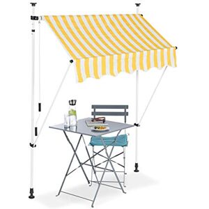 Relaxdays , jaune-blanc Auvent rétractable 150 cm Store balcon marquise soleil terrasse hauteur réglable sans perçage, 150 x 120 cm - Publicité