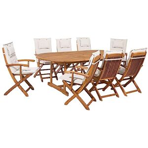 Beliani Ensemble de Jardin composé d'une Table Extensible Ovale 160 / 220 x 85 cm et de 8 Chaises Pliables avec Coussins d'Assise Beiges - Publicité