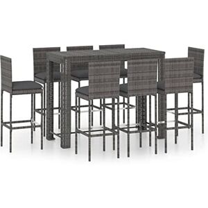 vidaXL Jeu de Bar de Jardin 9 pcs avec Coussins Salon de Jardin Table et Tabourets de Bistrot Patio Terrasse Extérieur Anthracite Résine Tressée - Publicité