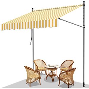 Fiqops Store Banne Manuel, Auvent Rétractable Réglable en Hauteur et en Inclinaison avec Manivelle sans Percement, Auvent Téléscopique Résistant UV et Imperméable, 200 x 120cm Orange Blanc - Publicité