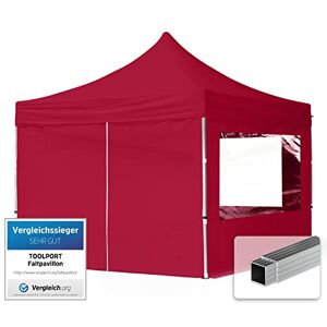 TOOLPORT Tente Pliante 3x3 m 4 côtés Aluminium Barnum Chapiteau Pliant Tonnelle Stand Paddock Réception Abri PES300 Rouge - Publicité