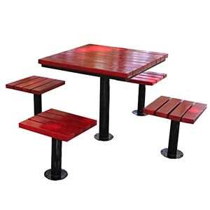 YhOuuA Ensemble de table et banc d'extérieur 4 pièces, siège de parc résistant aux intempéries avec cadre en métal et lattes en bois massif, ensemble de banc de table de pique-nique pour camping en plein a - Publicité