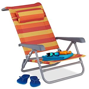 Relaxdays Chaise Longue Pliante, réglable, transat de Plage avec Repose-tête, accoudoirs, Jaune/Rouge/Orange, Multicolore, 1 élément - Publicité