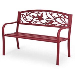 GYMAX Banc de Jardin en Fonte 123 x 60 x 88CM, Banquette de Jardin Rouge Stable et Solide, Banc avec Motif Oiseaux et Branches pour Parc, Terrasse, Balcon, Banc de Repos - Publicité