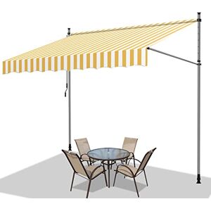 Vigevee Store Banne Manuel Rétractable, 300x120cm Store pour Balcon sans Trous à percer, avec Manivelle, Auvent Rétractable Réglable en Hauteur, protège du Soleil Hydrofuge, Orange Blanc - Publicité