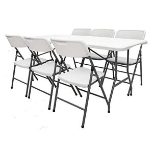 AMANKA Ensemble de Meubles de Jardin Table de 180 cm avec 6 chaises Sièges pliants Blanc imperméable - Publicité