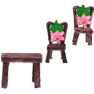 Kisangel 1 Jeu Table et chaises Imitation Bois Accessoires Ornement de Jardin décor Meubles modèle de Meuble Table et Chaise Miniatures Extérieur Tables et chaises Matériel Ornements résine - Publicité