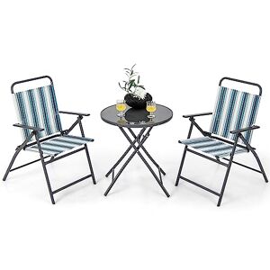Giantex Ensemble de meubles de terrasse 3 pièces en métal avec 2 chaises et table basse ronde en verre pour cour, véranda, patio, arrière-cour - Publicité