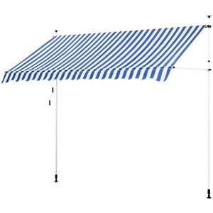 Yaheetech Store Banne Manuel 300 cm Auvent Rétractable Réglable en Hauteur et Inclinaison Store Banne Télescopique pour Terrasse Balcon Restaurant Café Bleu/Blanc - Publicité