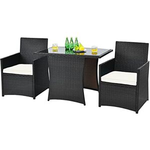 COSTWAY Ensemble de Meubles de Patio 3 Pcs en Rotin PE Charge 160KG, Salon de Jardin avec Coussins Plateau de Table en Verre Trempé, pour Jardin Bord de Piscine (Blanc) - Publicité