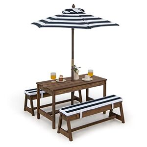 GOPLUS Table Enfant Extérieur, Table Pique-Nique Enfant avec Parasol, Table Jardin et Banc en Bois pour 1-4 Enfants, Salon de Jardin pour Terrasse,Patio, Balcon (Bleu) - Publicité