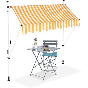 Relaxdays Auvent rétractable Store 200 cm Balcon Marquise Soleil terrasse Hauteur réglable sans perçage, Jaune-Blanc, 200 x 120 cm - Publicité