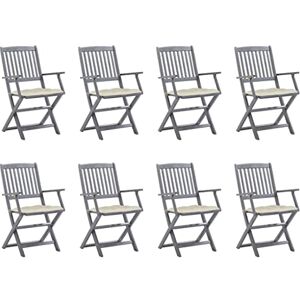 HAPIOL Lot de 8 chaises d'extérieur pliantes et coussins en bois massif d'acacia blanc crème 54 x 57 x 91 cm modernes résistantes aux intempéries Facile à nettoyer - Publicité