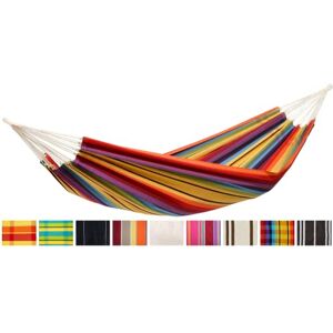 Amazonas Hamac classique XL Barbados Rainbow fait à la main au Brésil jusqu'à 200 kg de capacité de charge avec 230 x 150 cm pour 1-2 personnes en rayures multicolores longueur totale 340 cm - Publicité