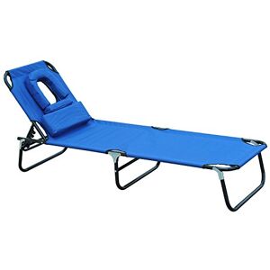 HOMCOM Transat de Jardin Chaise Longue Pliante Bain de Soleil pour Lecture Bleu - Publicité