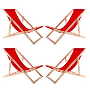 WOODOK Chaise longue pliante à 4 places Chaise longue de jardin pliable jusqu'à 120 kg En bois de hêtre Sans accoudoirs Réglage du dossier en 3 niveaux (4 x rouge) - Publicité