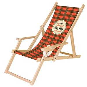 Ferocity Chaise Longue Pliable en Bois avec accoudoirs et Porte-gobelet Noir Motif, personnalisé Orange Checkered [119] - Publicité