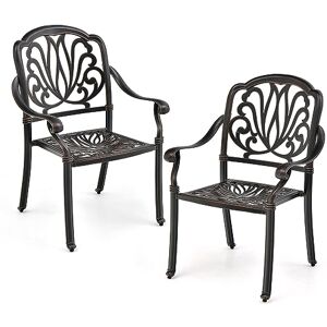 COSTWAY Lot de 2 Chaises de Jardin en Fonte d’Aluminium, Chaises de Biatro avec Accoudoirs, Chaise Salon de Jardin Empilable, pour Terrasse, Balcon, Cour (Bronze, en Fleur) - Publicité