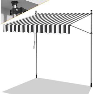 Herrselsam Store banne avec manivelle pour Balcon, 200x120cm Auvent Rétractable Réglable en Hauteur et en Inclinaison, sans Percement, protège du Soleil Hydrofuge, Blanc Gris - Publicité