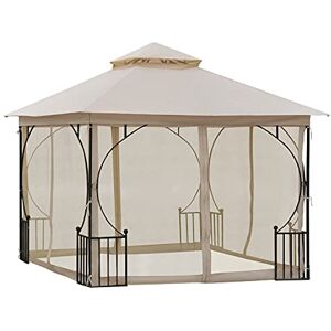 Outsunny Tonnlle de Jardin Barnum Pavillion de Jardin 3 x 3 Double Toit avec moustiquaires Amovibles imperméable Beige - Publicité