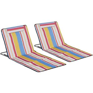 Outsunny Lot de 2 Tapis de Plage pliants Matelas de Plage avec Dossier réglable 5 Positions, Appui-tête réglable, Tissu Oxford, Sac de Transport Inclus, dim. 124L x 53l x 35-45H cm - Publicité