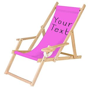 Ferocity Chaise Longue Pliable en Bois avec accoudoirs et Porte-gobelet Votre Texte Rose [119] - Publicité