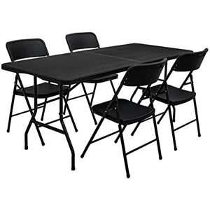 AMANKA Ensemble de Meubles de Jardin Table de 180 cm avec 4 chaises Pliable Aspect Rotin Noir - Publicité