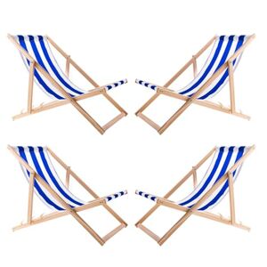 WOODOK Chaise longue pliante Chaise longue de jardin pliable Charge maximale : 120 kg En bois de hêtre Sans accoudoirs Réglage du dossier sur 3 niveaux (4 x bleu/blanc) - Publicité