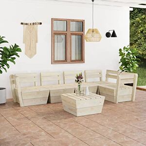 Rantry Meuble de jardin sur palette 6 pièces en bois sapin imprégné, canapé-lit, canapé, salon, canapé, canapé, canapé moderne, canapé pour extérieur, 2 places centrales + 3 coins + table - Publicité